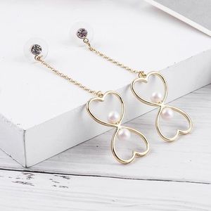 Double Hearts Pearl Drop Stud Earrings